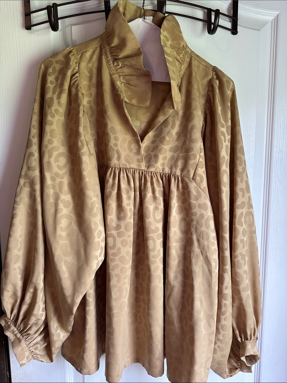 Emily McCarthy Neutral Tan Animal Print Blouse